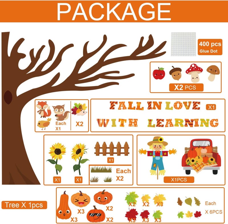 Joffetii 120Pcs Fall Bulletin Board Decorations - Fall in Love with Learning Thanksgiving Autumn Scarecrow Pumpkin Cutouts for Classroom School Office Home Wall - Image 3